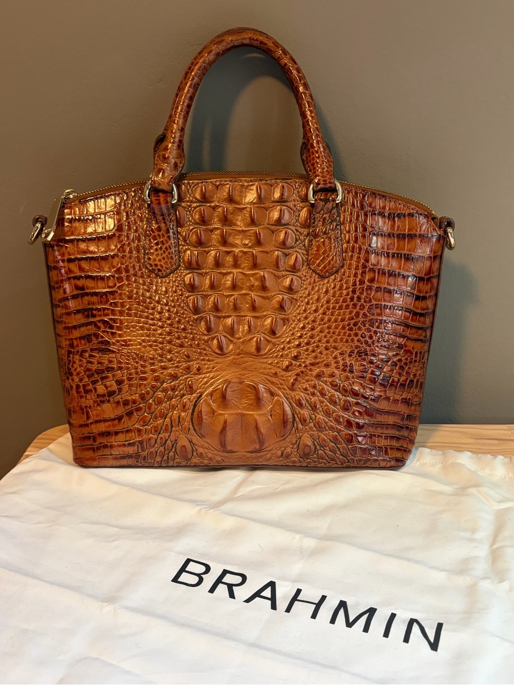 Brahmin Duxbury Brown Melbourne Croc-Embossed Leather Satchel Tote Handbag